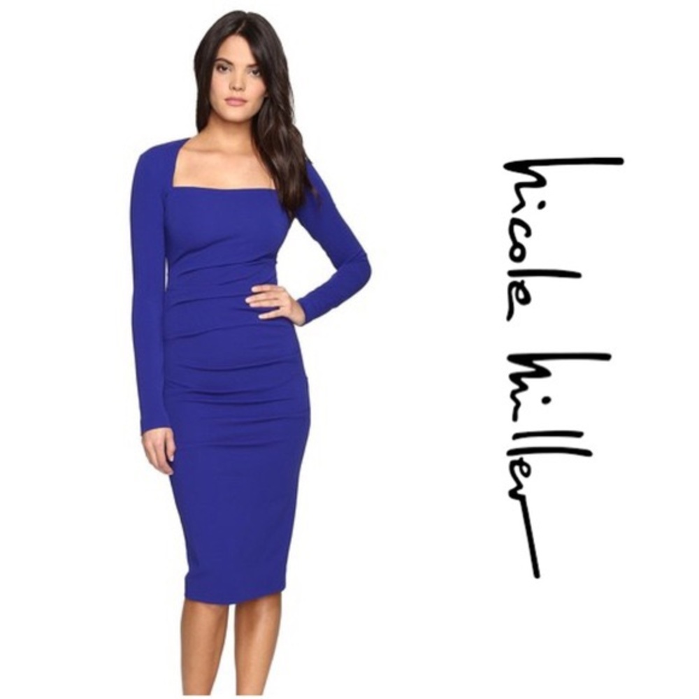 Nicole Miller Long Sleeve Sheath Royal Blue, L